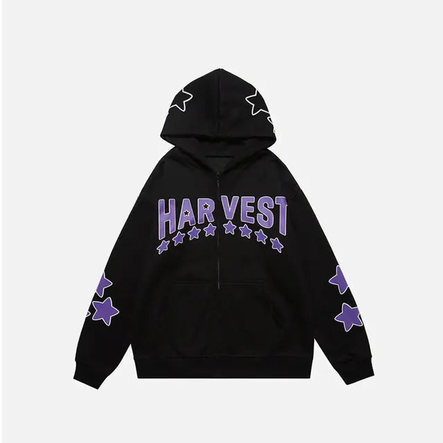 Harajuku Y2K Star Letters Hooded Zip-Up Sweatshirt