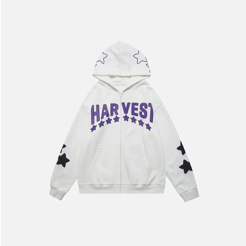 Harajuku Y2K Star Letters Hooded Zip-Up Sweatshirt