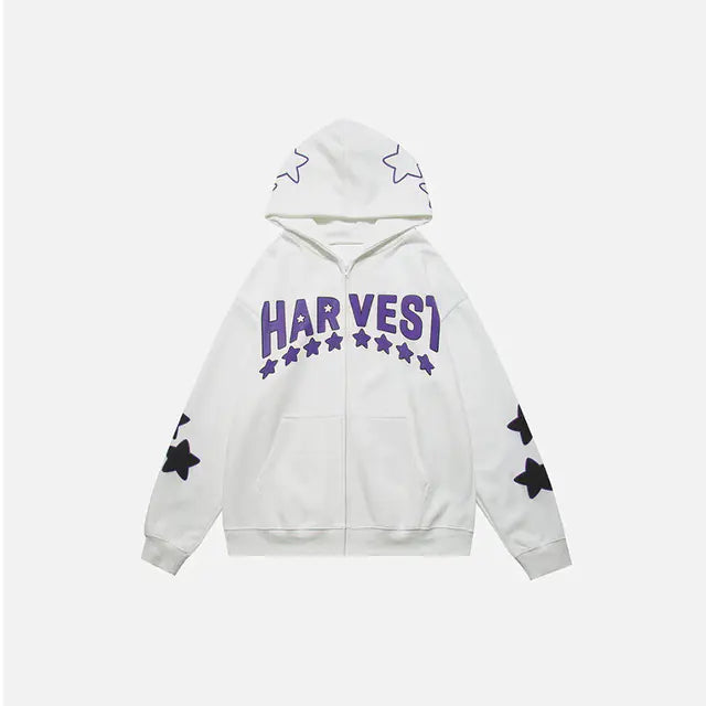 Harajuku Y2K Star Letters Hooded Zip-Up Sweatshirt